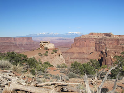 snow behind canyon